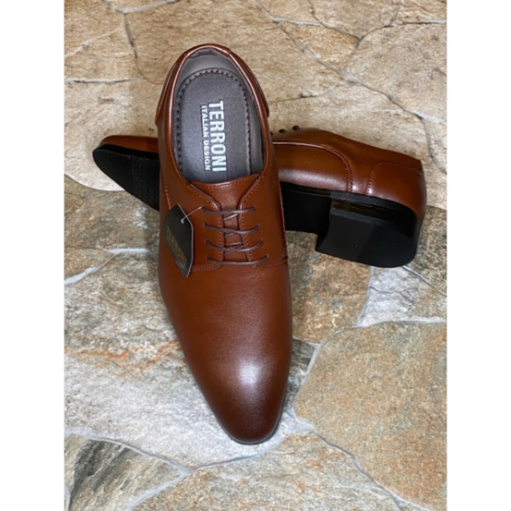 Terroni Men's Cognac Lace Dress Shoe-Fashionable-Synthetic Leather